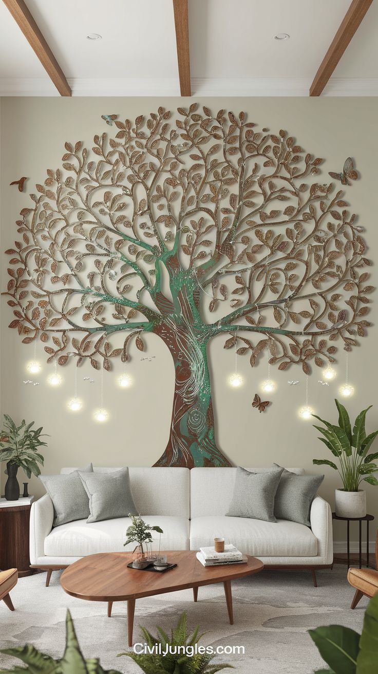 10 Tree Wall Features To Complement Minimalist Spaces | Tree Design On ... pertaining to Whimsical Tree Acrylic Hand Painted Canvas Wall Art Black Frame