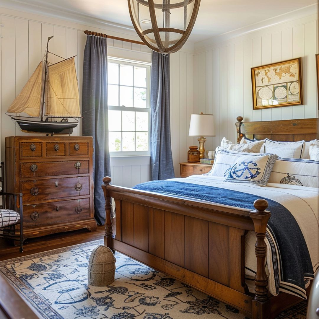 12 Nautical Interior Design Ideas: Transform Your Space With Coastal ... intended for Dark Blue Decorative Ship Wheel 6'', Boat Steering Wheel Decoration, Wooden