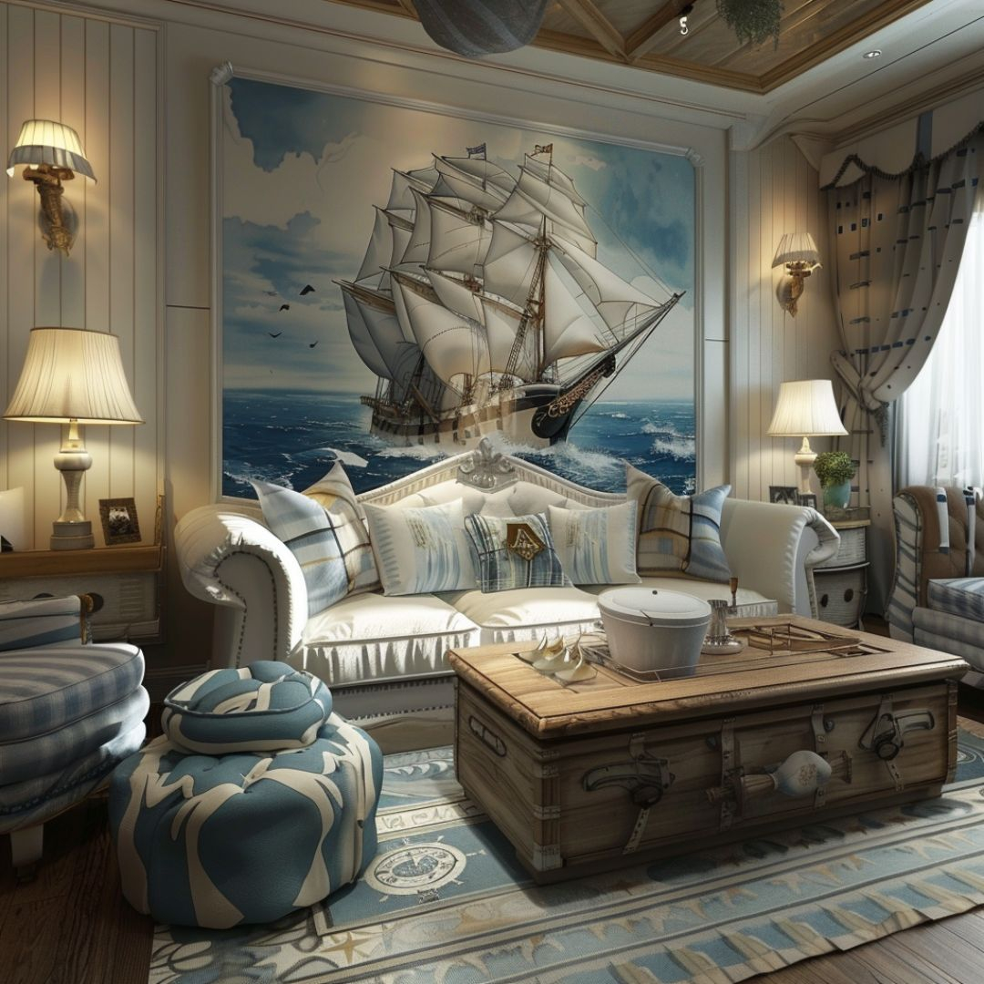 12 Nautical Interior Design Ideas: Transform Your Space With Coastal ... regarding Dark Blue Decorative Ship Wheel 6'', Boat Steering Wheel Decoration, Wooden