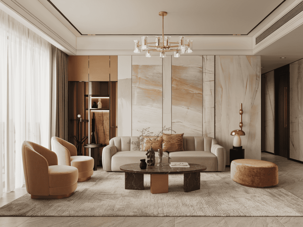 How to balance organic textures and metallic accents in compact living areas