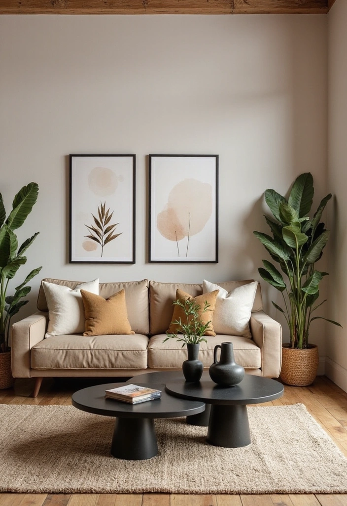 22 Neutral Living Room With Black Accents Ideas » Comfyideas.com within The Geometry of Accent Pieces That Unify Neutral Living Spaces