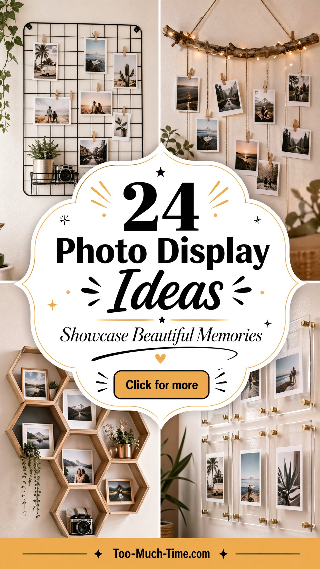 24 Photo Display Ideas To Showcase Memories Beautifully - Too Much Time in Creative Ways to Display Your Favorite Memories Without Traditional Frames