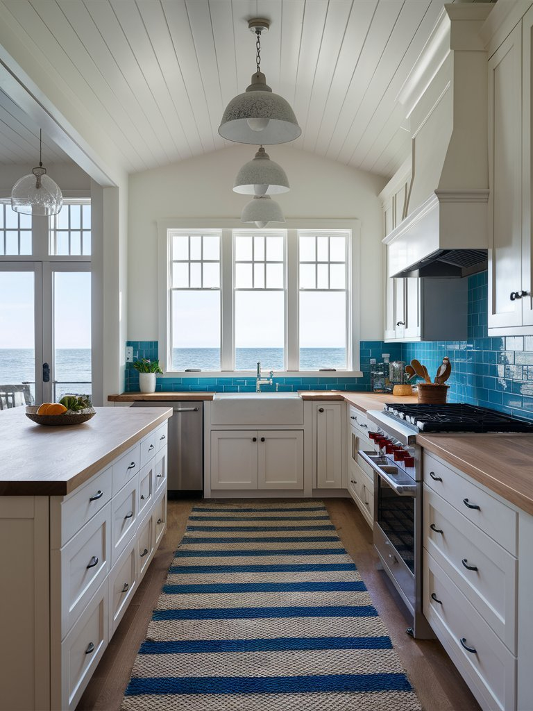 26 Coastal Kitchen Ideas That Bring Relaxed Seaside Charm Indoors ... inside Bringing Coastal Charm Indoors With a Six Spoke Rustic Ship Wheel