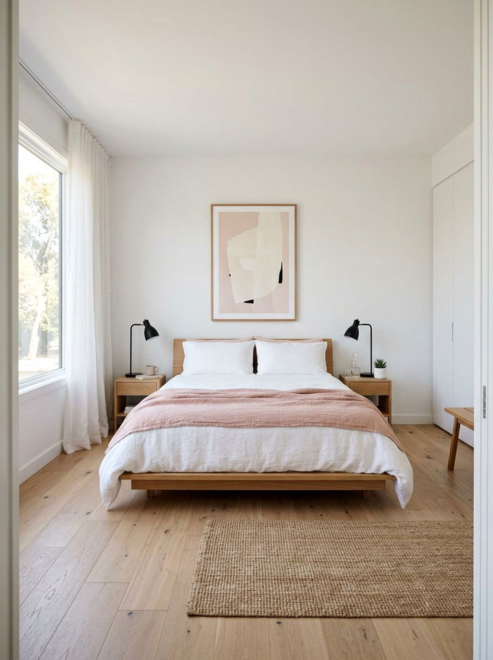 30 Pinkish White Bedroom Ideas For A Subtle And Warm Glow - Lost At E Minor throughout Why Large Blush Pink and White Minimalist Art Transforms a Room in 2026