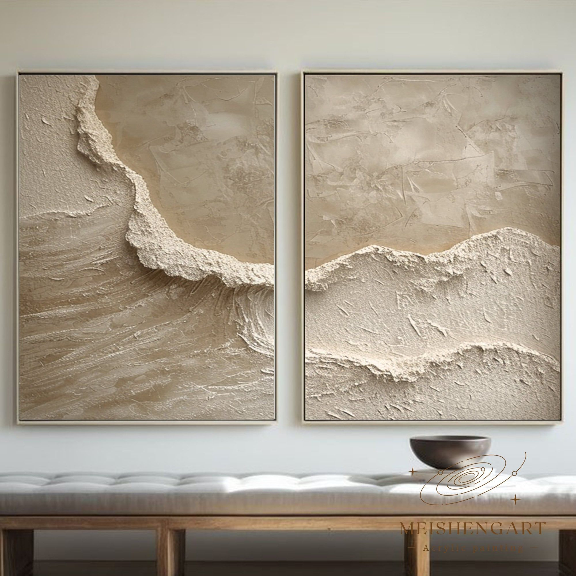 3D Heavy Ocean Waves Painting Set: Beige Textured Wabi Sabi Neutral Art ... intended for The Psychology of Minimalist Texture in Contemporary Statement Pieces