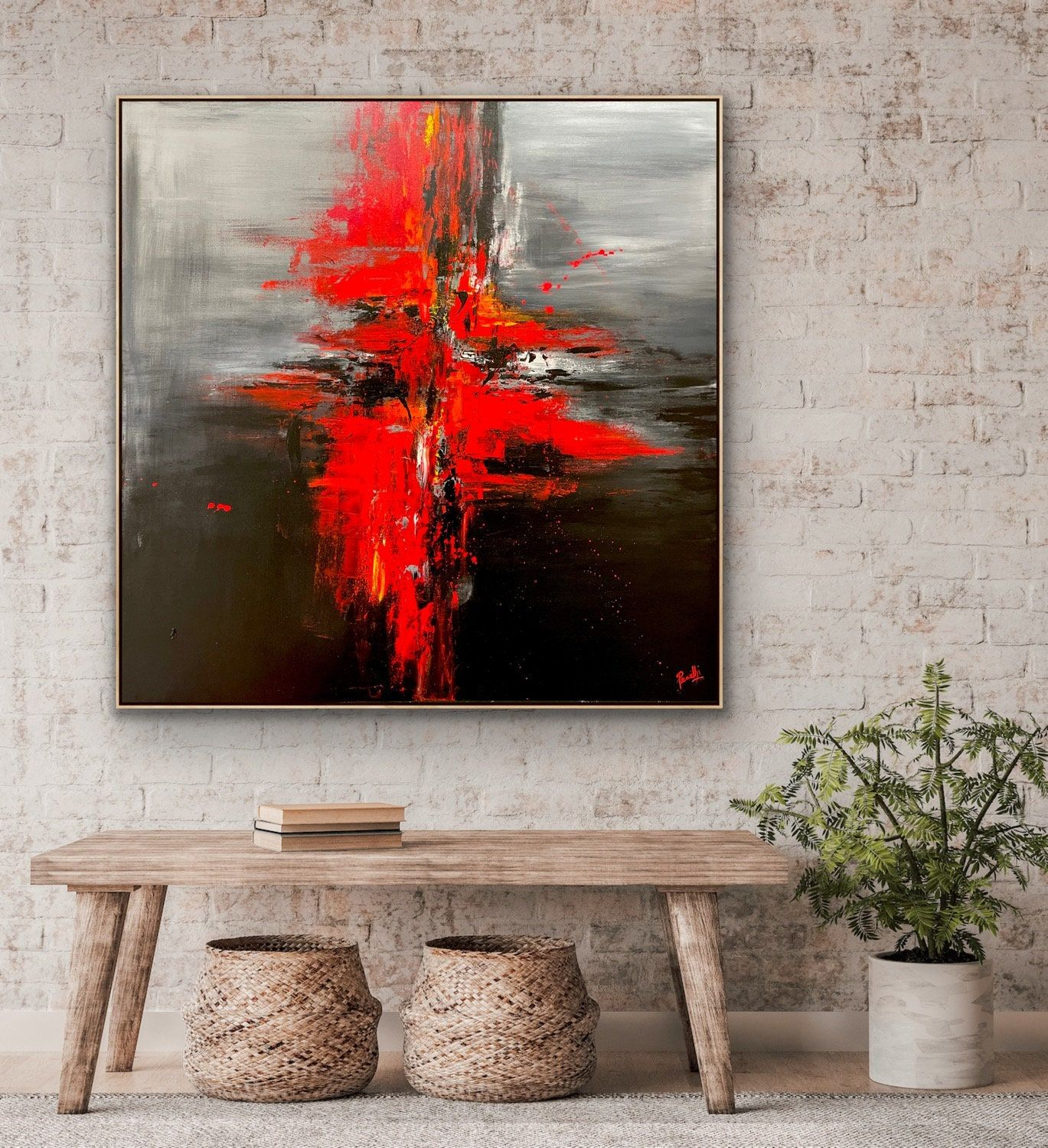 48X48 Inches Large Abstract Painting On Canvas Original Black And Red ... intended for 48X48 In Black Gray Abstract Art Oversized Modern Painting Minimal Wall Art