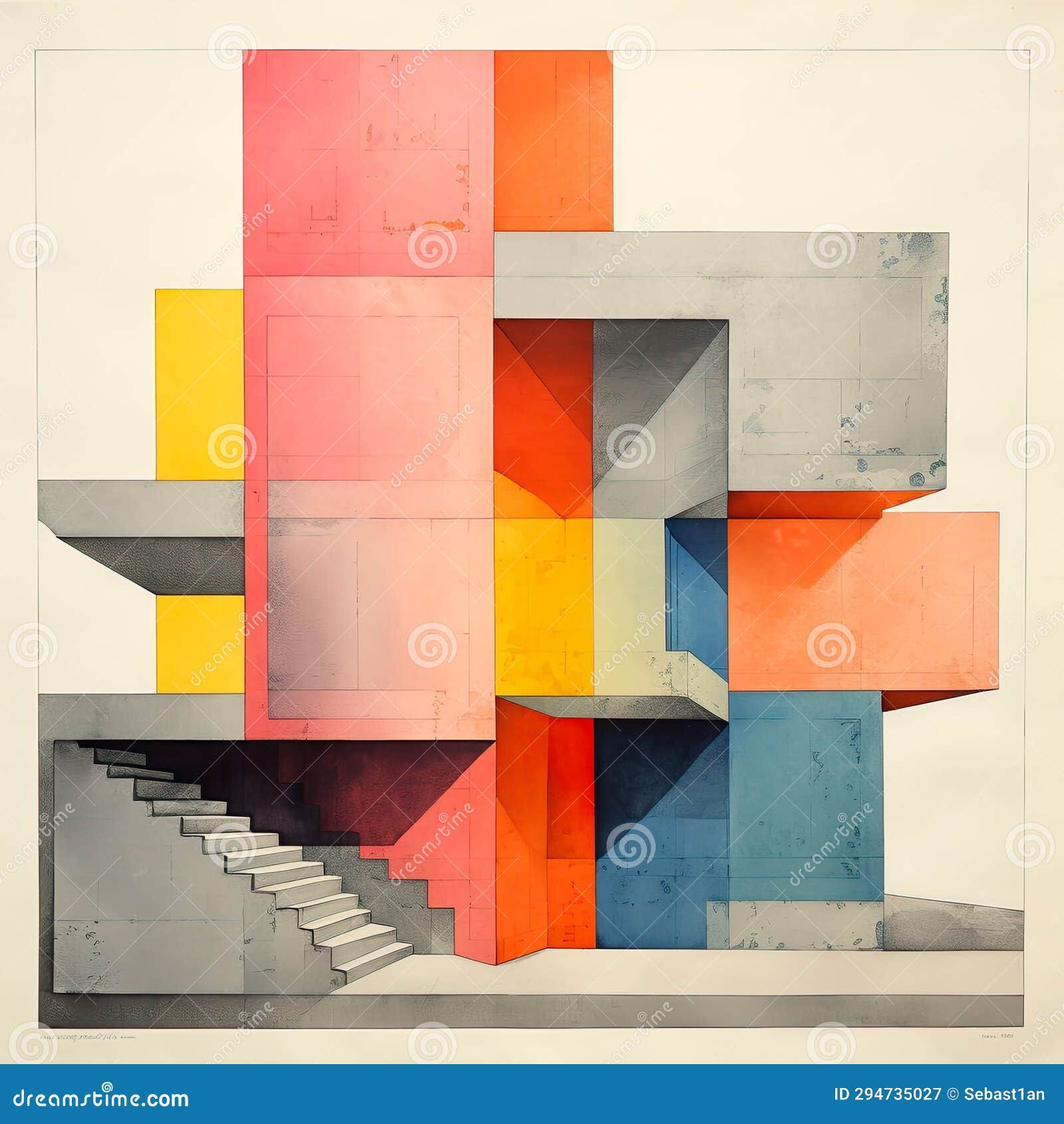 Abstract Illustrations Of Brutalist Style Buildings Capture The Essence ... with regard to Original Abstract Watercolor Painting, "Future Cathedral Window," By Henry Brown