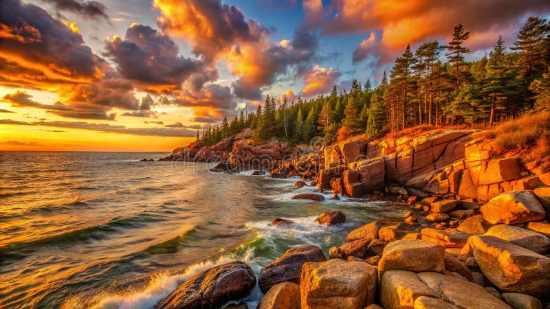Acadia National Park Sunset Serene Hues Paint The Rugged Coastline ... with regard to The Artistic Journey Behind Preserving the Vibrant Horizons and Rugged Shores of New South Wales