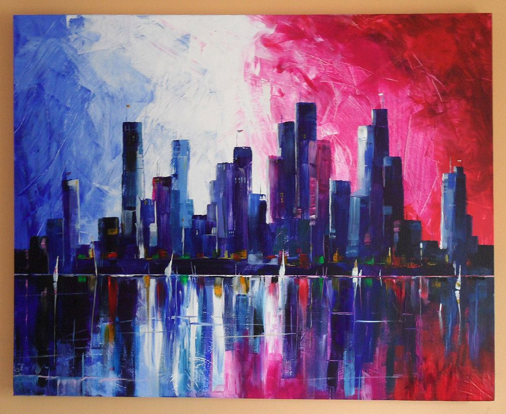 Acrylic On Canvas Metropolis 100 X 80 Cm | Oil Pastel Drawings ... regarding The Red Metropolis Hand Painted Canvas Wall Art