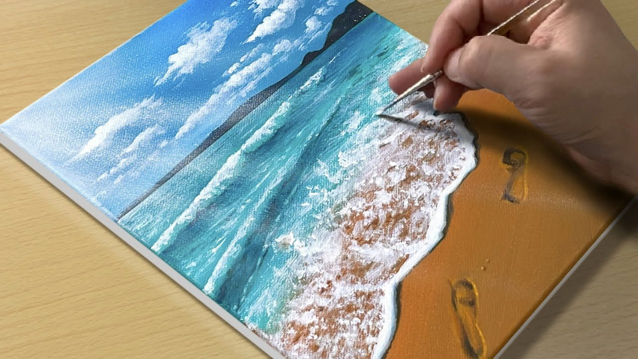Acrylic Paintings Of Beach Scenes inside Coastal Beach Scene Hand-Painted Textured Canvas Art