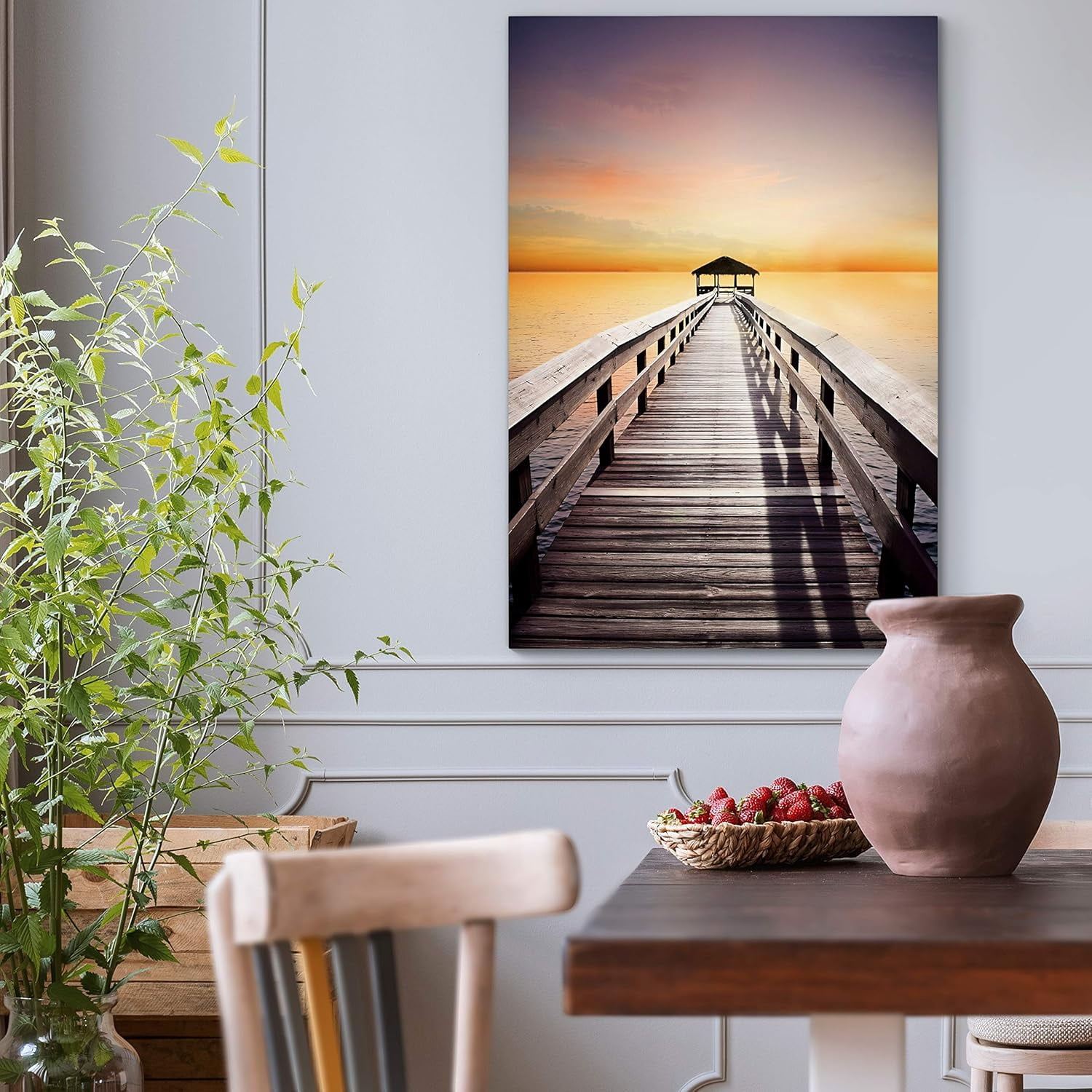 Aefer Canvas Nature Wall Art Home Paintings &amp; Prints Serene Sunset Dock ... with regard to "Chilly Fall Day" Hand Painted Canvas Art, 36"X48"