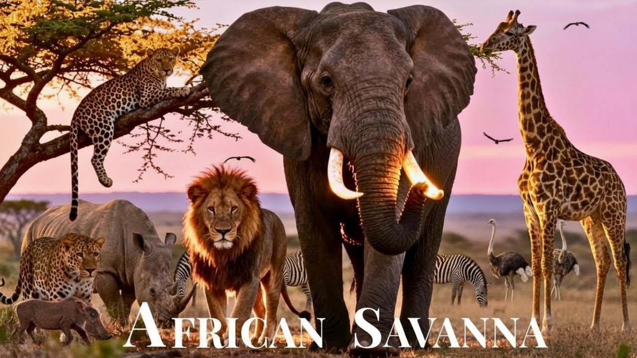 African Safari Animals 4K: Savanna Wildlife &amp; Untouched Wilderness ... within 2 Zebras Wall Art, 24"X24"