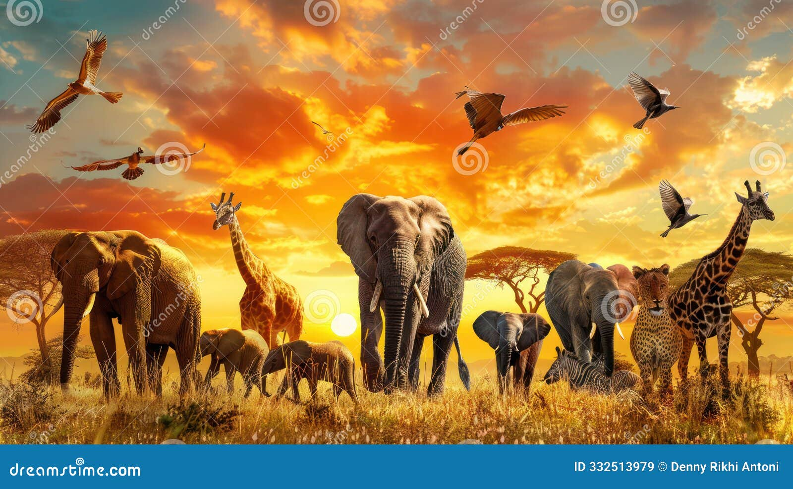 African Savanna Wildlife Gathering At Sunset Stock Image - Image Of ... for 2 Zebras Wall Art, 24"X24"