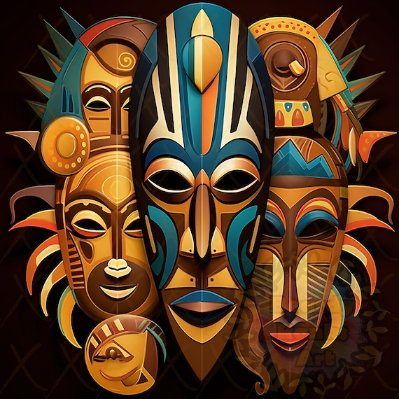 African Tribal Art for Set Of 10 Hand Carved Tropical Dot Painted Tribal Masks 12 Inch Wall Decor