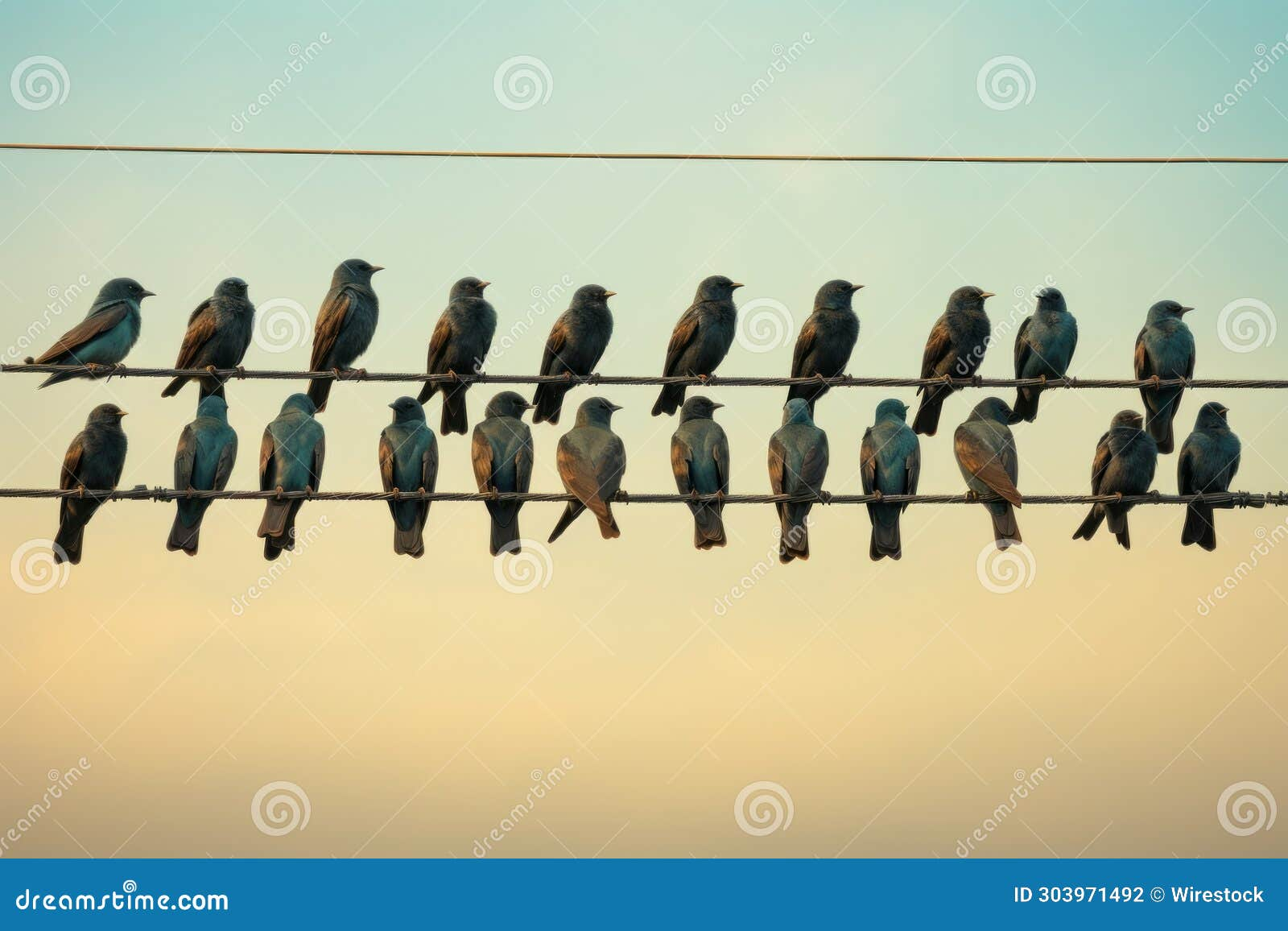 Ai Illustration Of A Group Of Birds Perched On Electrical Wires. Stock ... intended for Yosemite Home Decor Birds On A Wire Iv Decorative Art