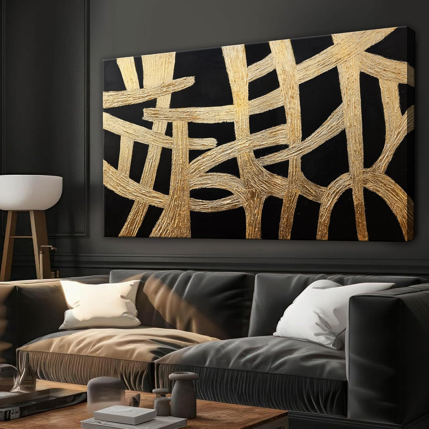 Amazon.com: Abstract Wall Art Paintings Wall Decor Large Canvas Wall ... inside Lotus Collage, Round, Metal, Silver/Black