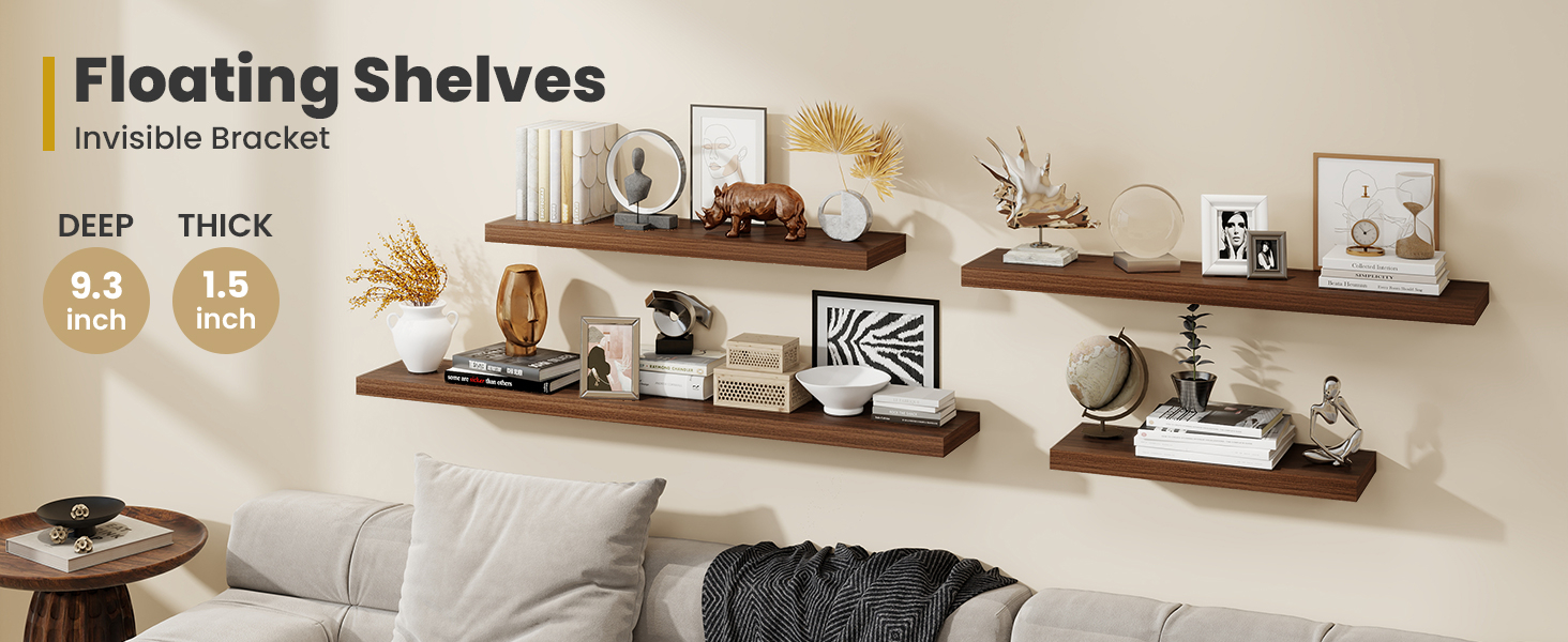Amazon.com: Acovy 55 Inch Floating Shelves, 9.3" Deep Floating Shelf ... in How Floating Wall Mounts Create Subtle Depth in Contemporary Circular Coastal Decor