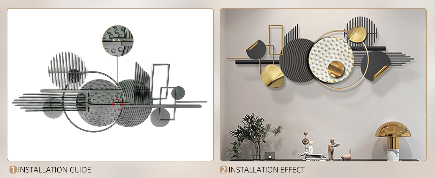 Amazon.com: Ermofav Large Modern Metal Wall Art For Living Room,Black ... with regard to Lotus Collage, Round, Metal, Silver/Black