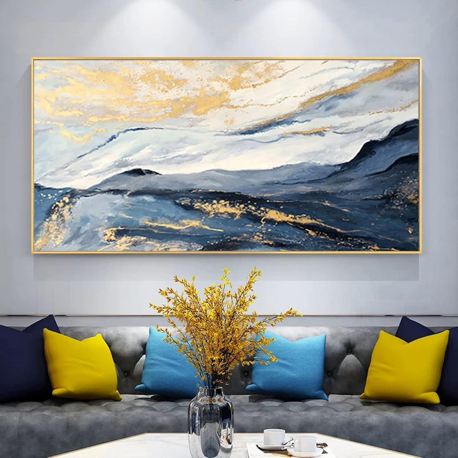 Amazon.com: Large Framed Canvas Art Wall For Living Room, Bedroom Blue ... for How Large Framed Color Swathe Wall Décor Completely Transforms Room Acoustics And Mood