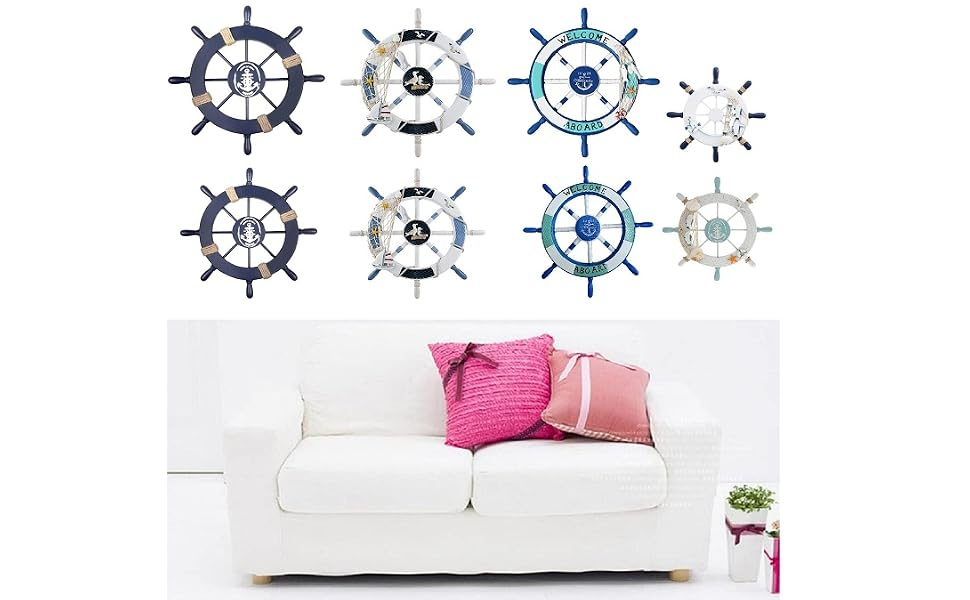 Amazon.com: Wendin Nautical Ship Wheel Wall Decor, 18 In, White And ... for Dark Blue Decorative Ship Wheel With Seashell 6'', Boat Steering Wheel