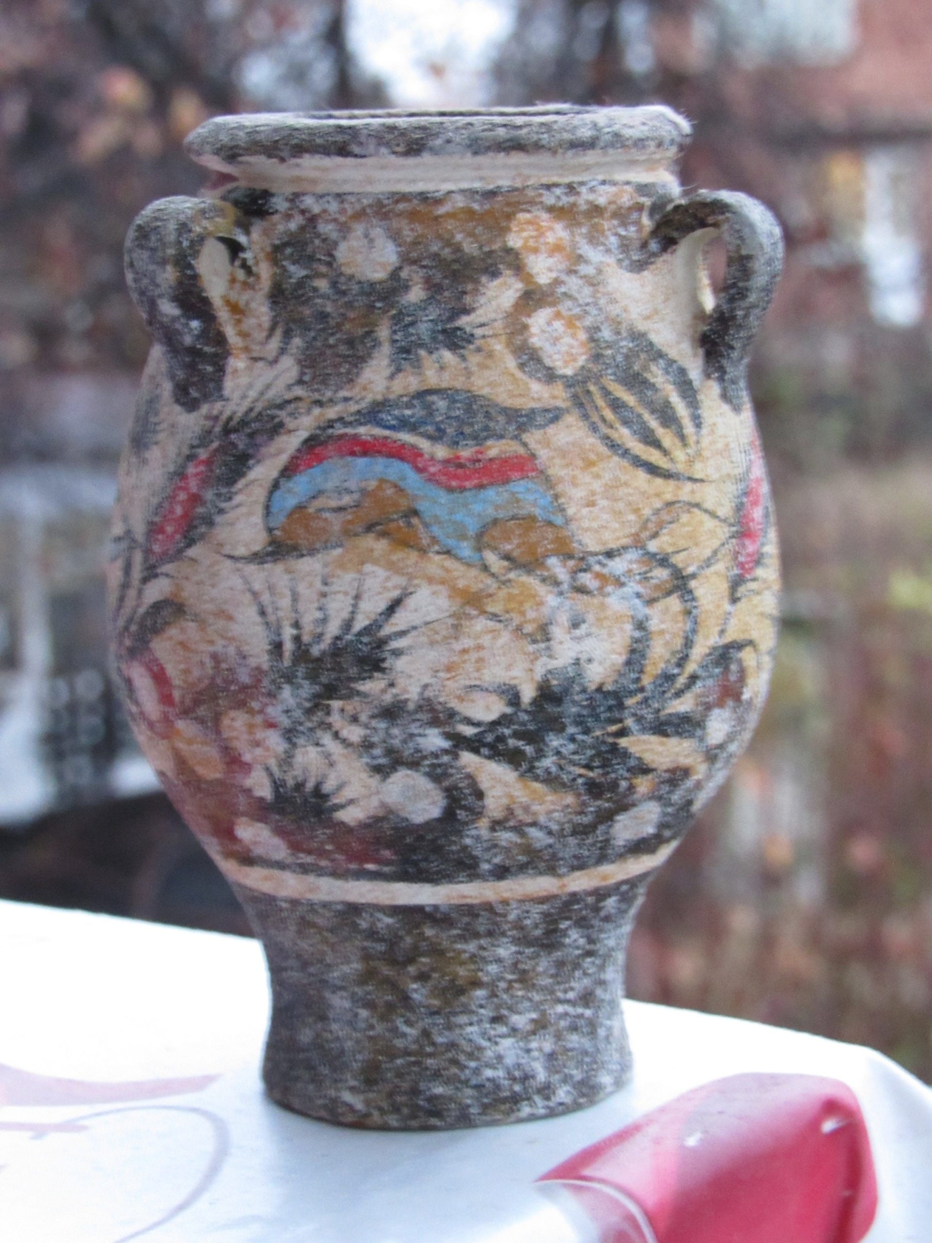 Ancient Greek Minoan Amphora, Handmade Ceramic Pottery Vase With Fresco ... inside Tuscan Nd Dolfi 26” Sunflower Wall Art