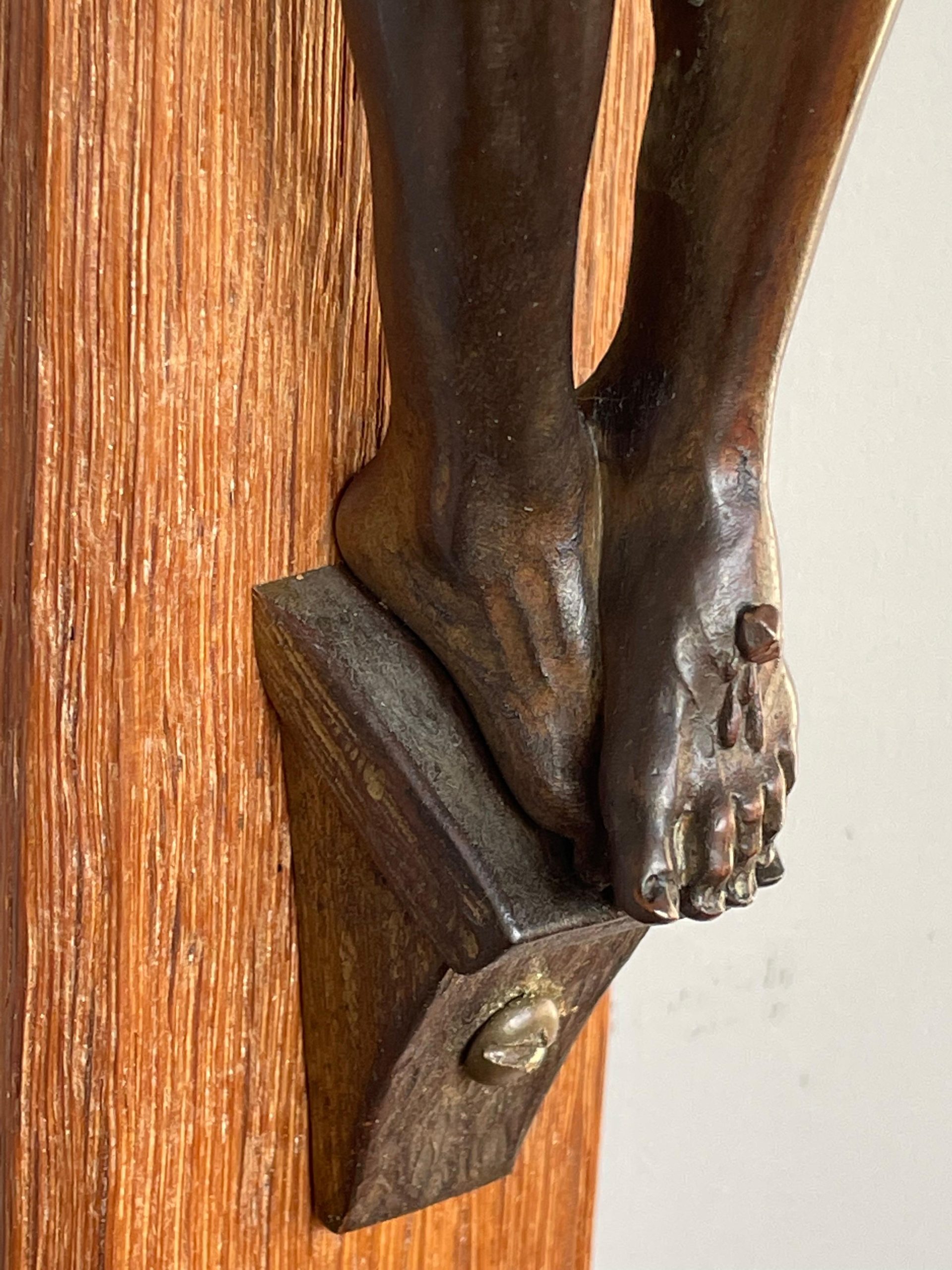Antique Hand Carved Gothic Revival Oak Wall Crucifix W. Bronze Corpus ... within Great Oak Corpus 37 Religious Sculpture