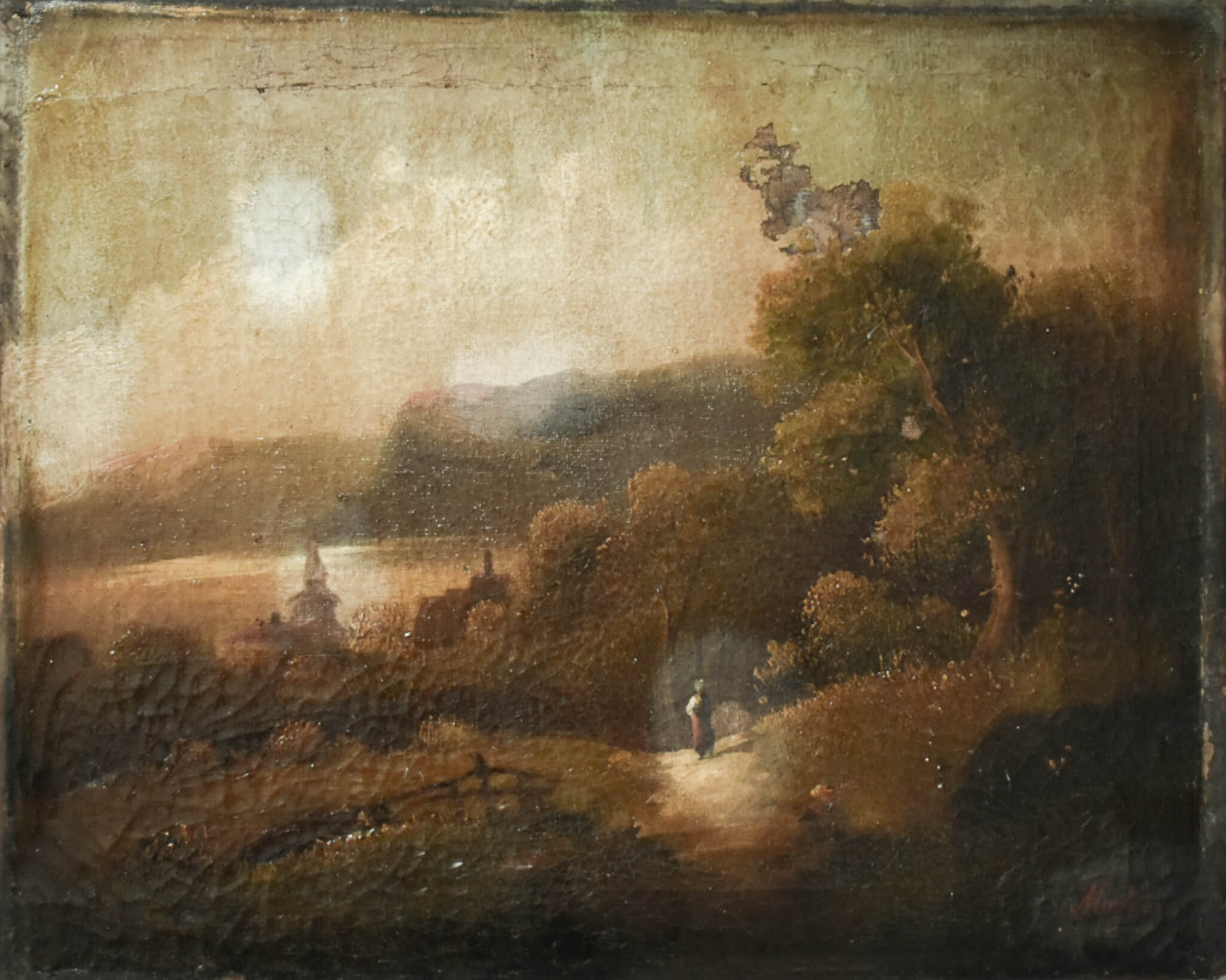 Antique Landscape Painting To Be Restored Featuring A Woman Gazing Over ... with What Antique Landscape Paintings Reveal About Historic Artist Techniques