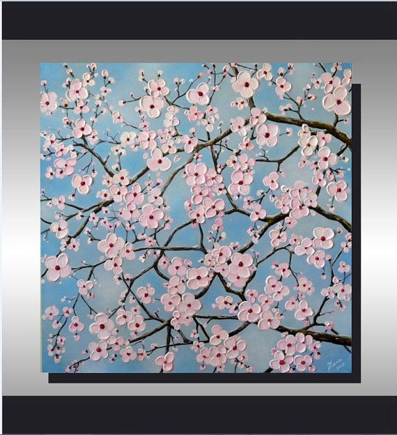 Art & Collectibles Modern Canvas Painting Cherry Blossoms Original ... for "Orange Cherry Blossoms" Hand Painted Canvas Art