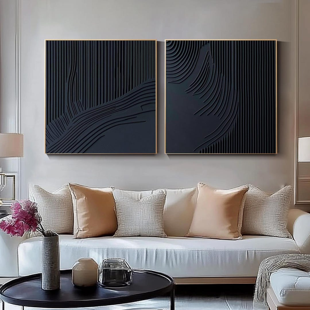 Black Abstract Texture Oil Painting Diptych Modern Minimal Wall Art ... throughout Mann 60" Wide Canvas Art, Beige