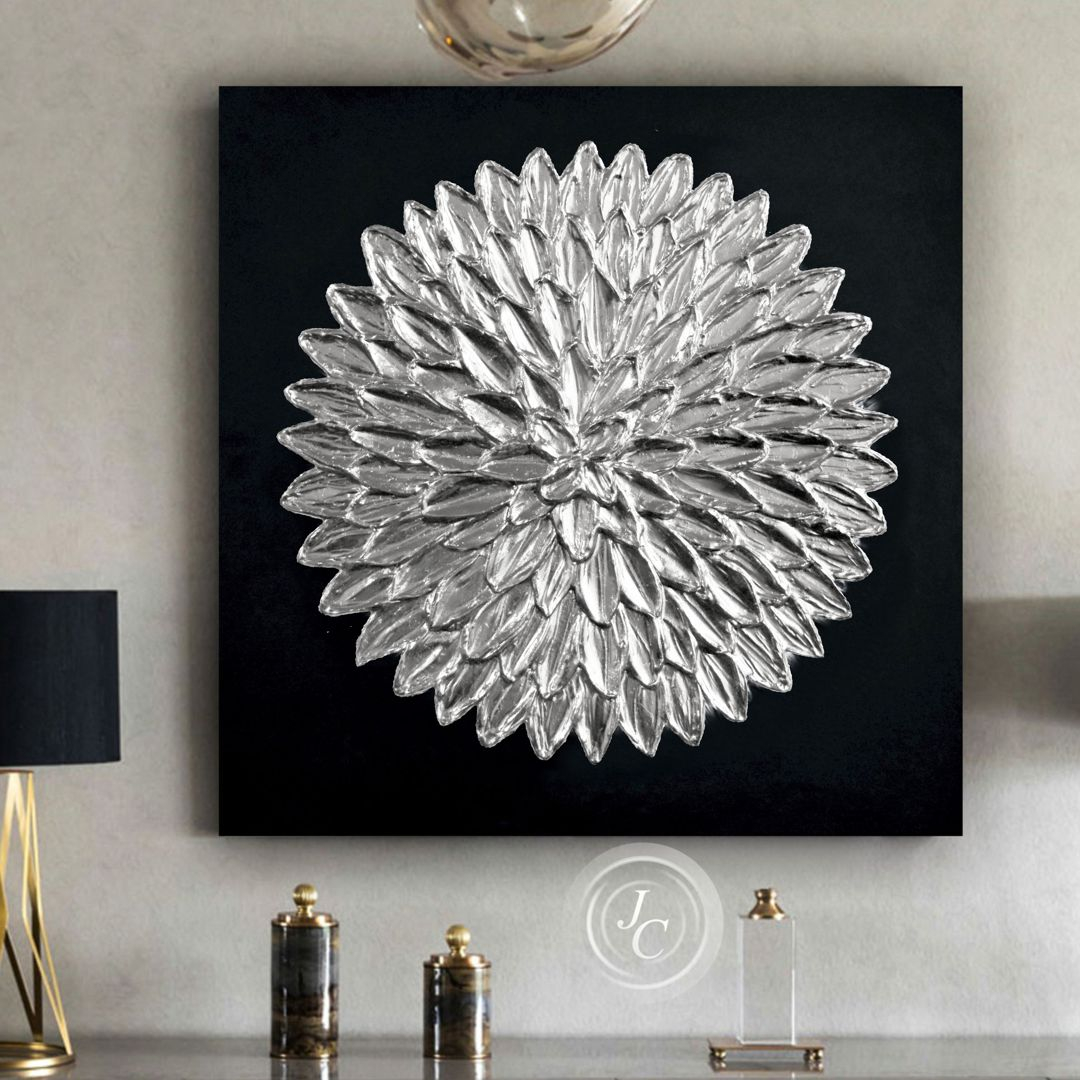 Black And Silver Abstract Wall Art At Waldo Ross Blog within Lotus Collage, Round, Metal, Silver/Black