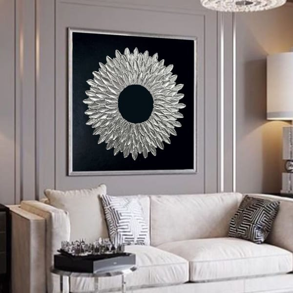 Black And Silver Abstract Wall Art Modern Original Painting - Inspire ... intended for Lotus Collage, Round, Metal, Silver/Black