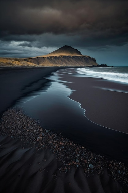 Black Sand Beach At Night with regard to Blue Volcanic Beach, Seashore Photography Large Disc Metal Artwork, 11"