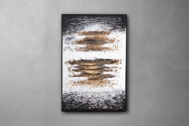 Canvas Art For Sale | Cielo inside Golden Leaves On Textured Grey Hand-Painted Canvas Art