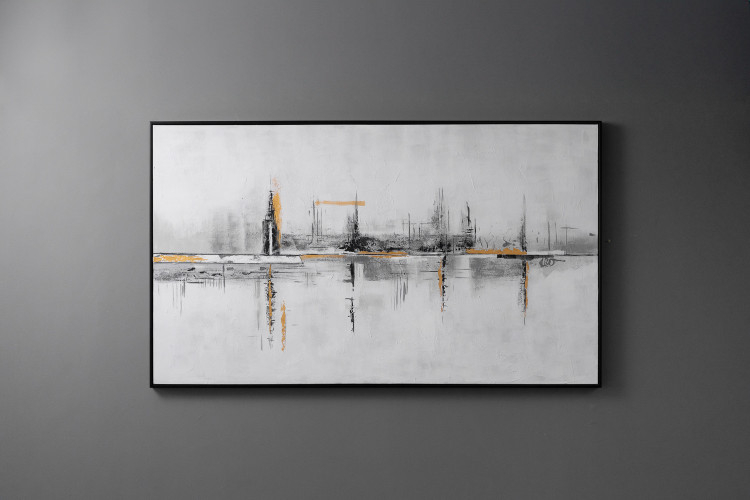 Canvas Art For Sale | Cielo intended for Golden Leaves On Textured Grey Hand-Painted Canvas Art