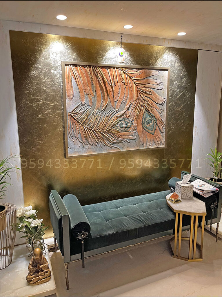 Champagne Leafing In Mumbai: Timeless Interior Finishes with regard to Hanging Art Painting With Champagne Border Frame