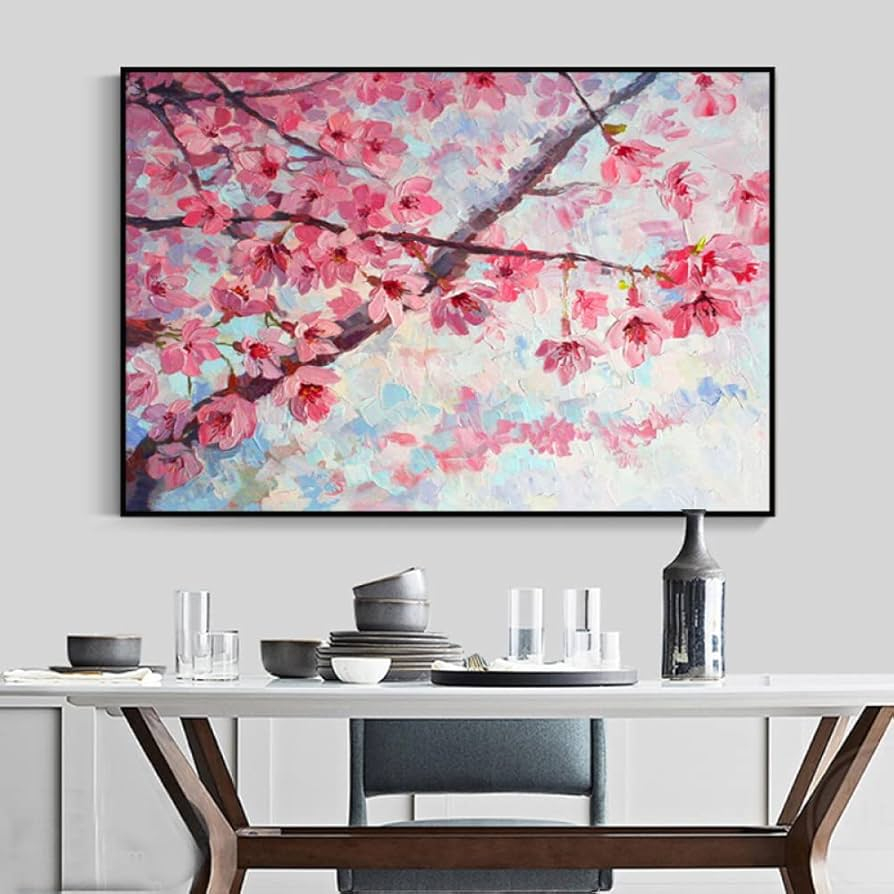Cherry Blossom Abstract Contemporary Oil Paintings Abstract Canvas Art inside "Orange Cherry Blossoms" Hand Painted Canvas Art