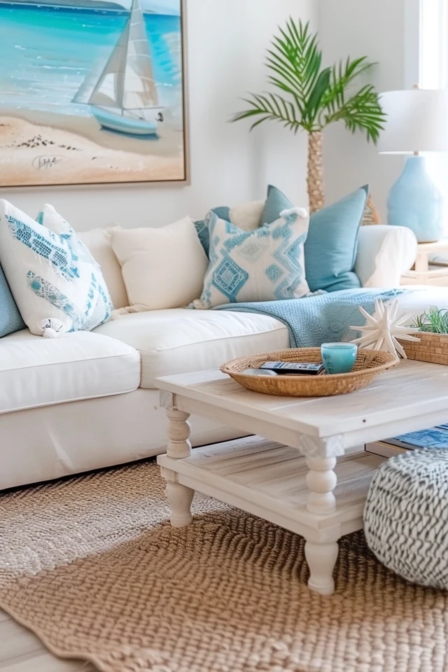 Coastal Charm: Nautical Living Room Decor Ideas regarding Dark Blue Decorative Ship Wheel 6'', Boat Steering Wheel Decoration, Wooden