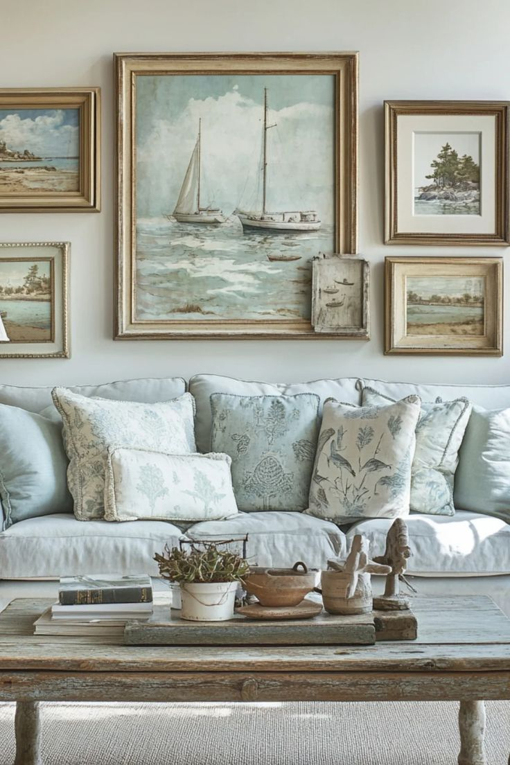 Coastal Vintage Style With Wood And Blue | Coastal Gallery Wall ... regarding Integrating Vintage Maritime Elements Into Modern Living Spaces