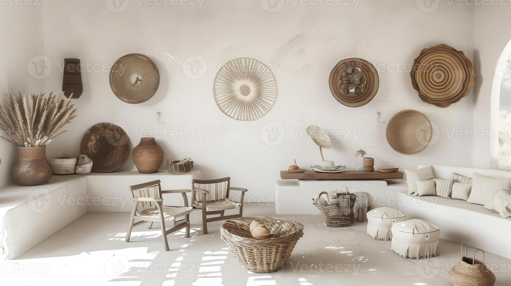 Cozy Boho Living Room With Natural Textures And Earthy Accents 48871232 ... inside Teak Wood Bowl Wall Art, Metallurgy Edge, Small