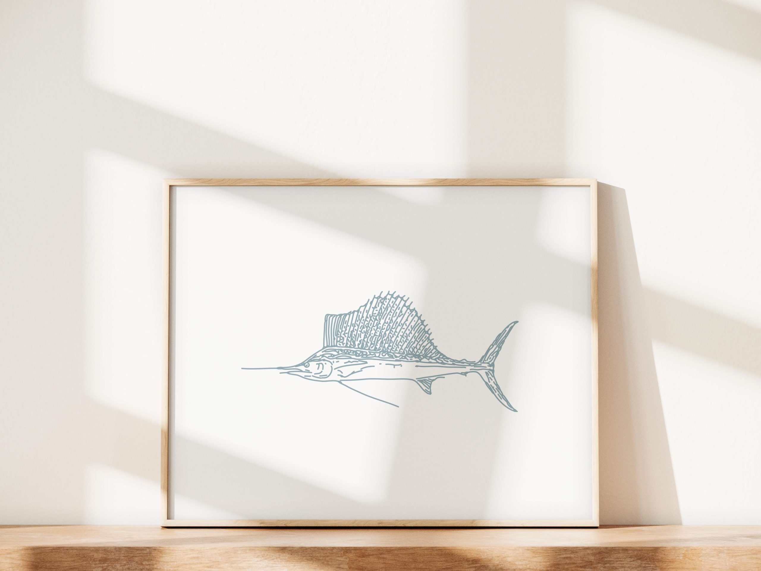 Dark Blue Sailfish Print, Printable Sailfish Art, Fisherman’s Wall Art ... pertaining to Sail Fish Wall Sculpture, Silver Leaf