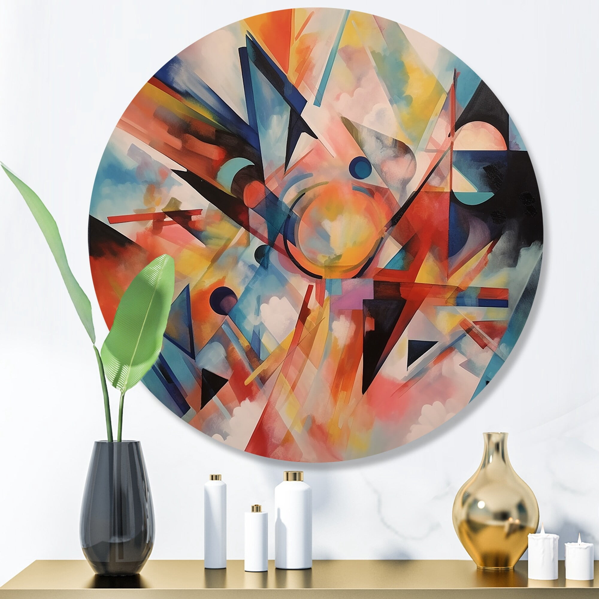 Designart "Fractals And Dimensions In Blue Ii" Modern Geometric Metal ... with Purple Fractal Flower Pattern, Floral Digital Art Round Wall Art, 11"