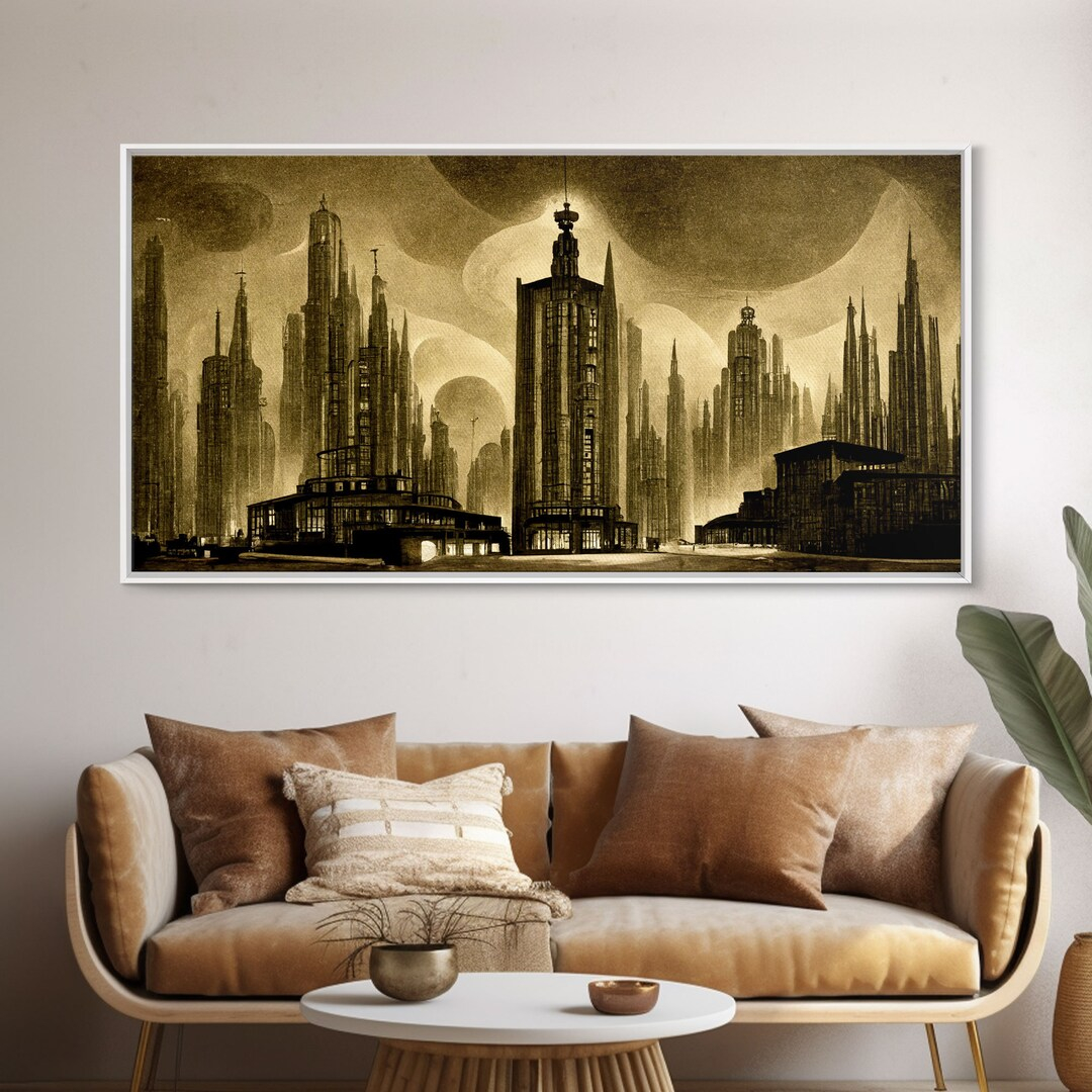 Dystopian Metropolis Art Deco Canvas Print, City Skyline, Fantasy Art ... intended for How the Textures and Layers of Red Metropolis Canvas Art Create a Stunning Visual Experience