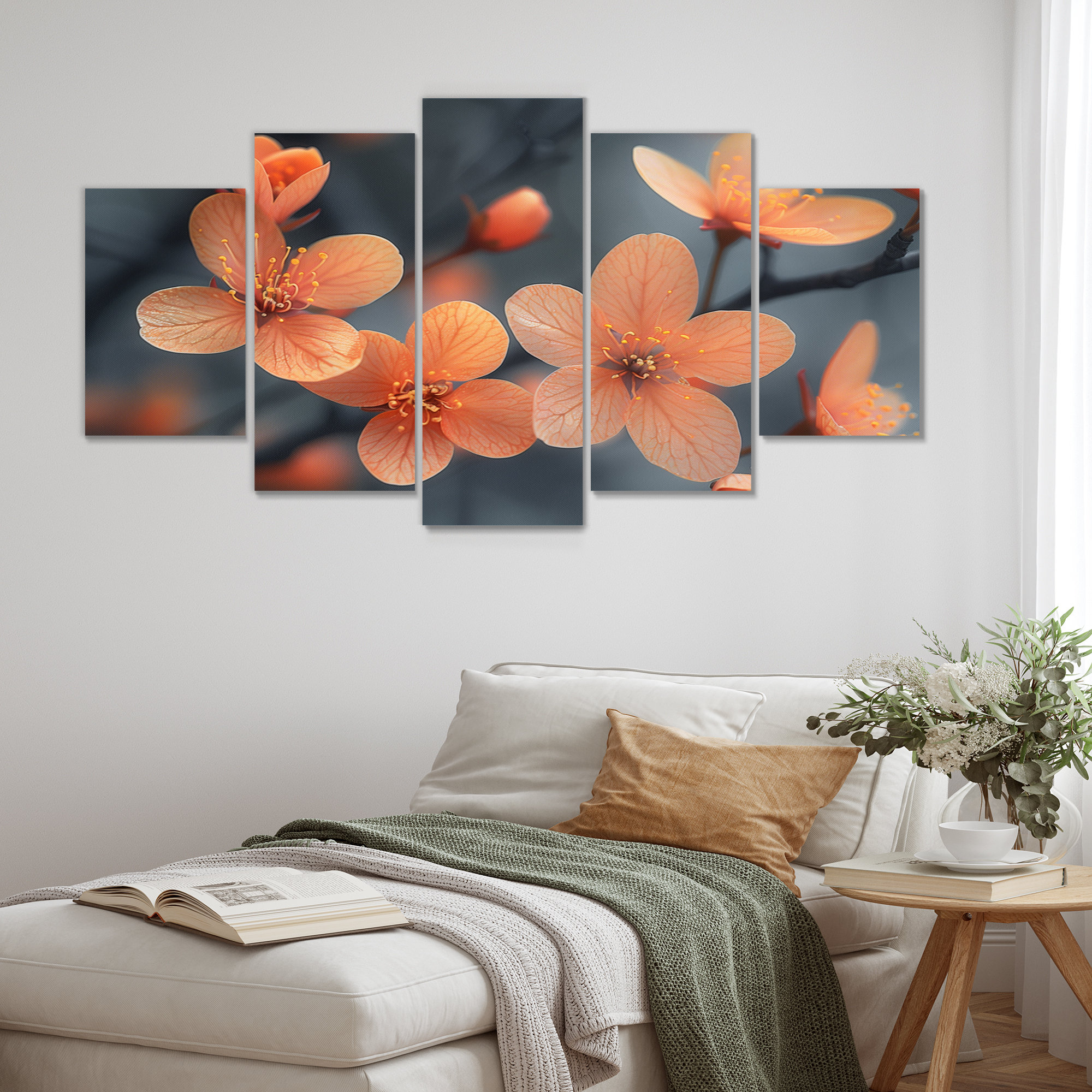 Ebern Designs Pastel Orange Cherry Blossom Photo - Cherry Blossom Wall ... in "Orange Cherry Blossoms" Hand Painted Canvas Art
