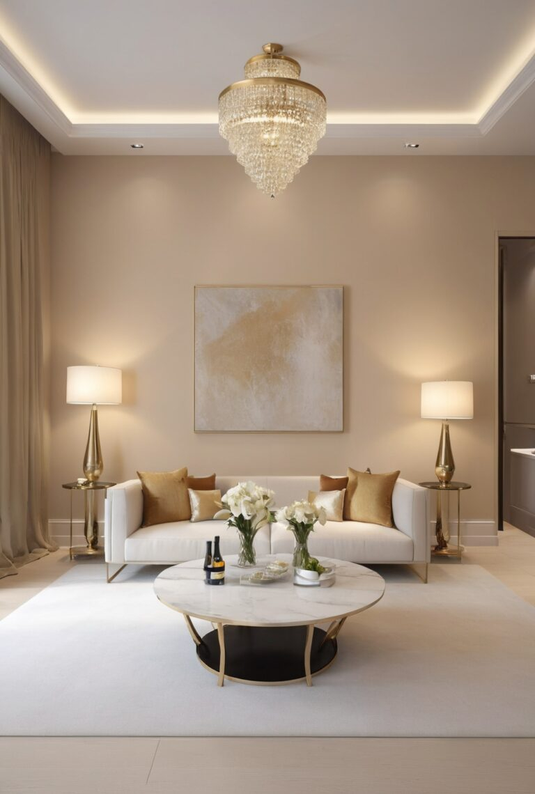 Elevate Your Space With Champagne Paint Modernity In The Living Room In ... with Why Designers Choose Champagne Finishes for Contemporary Wall Art