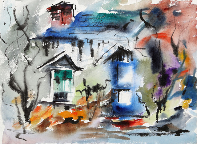 Eve Nethercott "House, P1.2" Watercolor Painting - Traditional ... pertaining to Exploring The Impressionist Magic In Eve Nethercott Vermont P429 Watercolor Painting