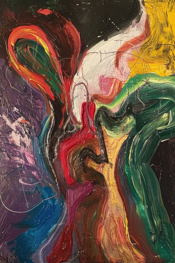 Expressive Abstract Painting Bold Colors Dynamic Swirling Forms ... pertaining to "Good Feelings" Yellow Flowers Original Painting By Mavis
