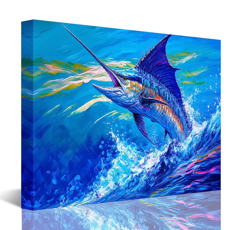 Fishing Canvas Wall Art Ocean Landscape Art With Sailfish Watercolor ... pertaining to Why Coastal Homeowners Are Turning to Silver Leaf Sailfish Art for Modern Living Rooms