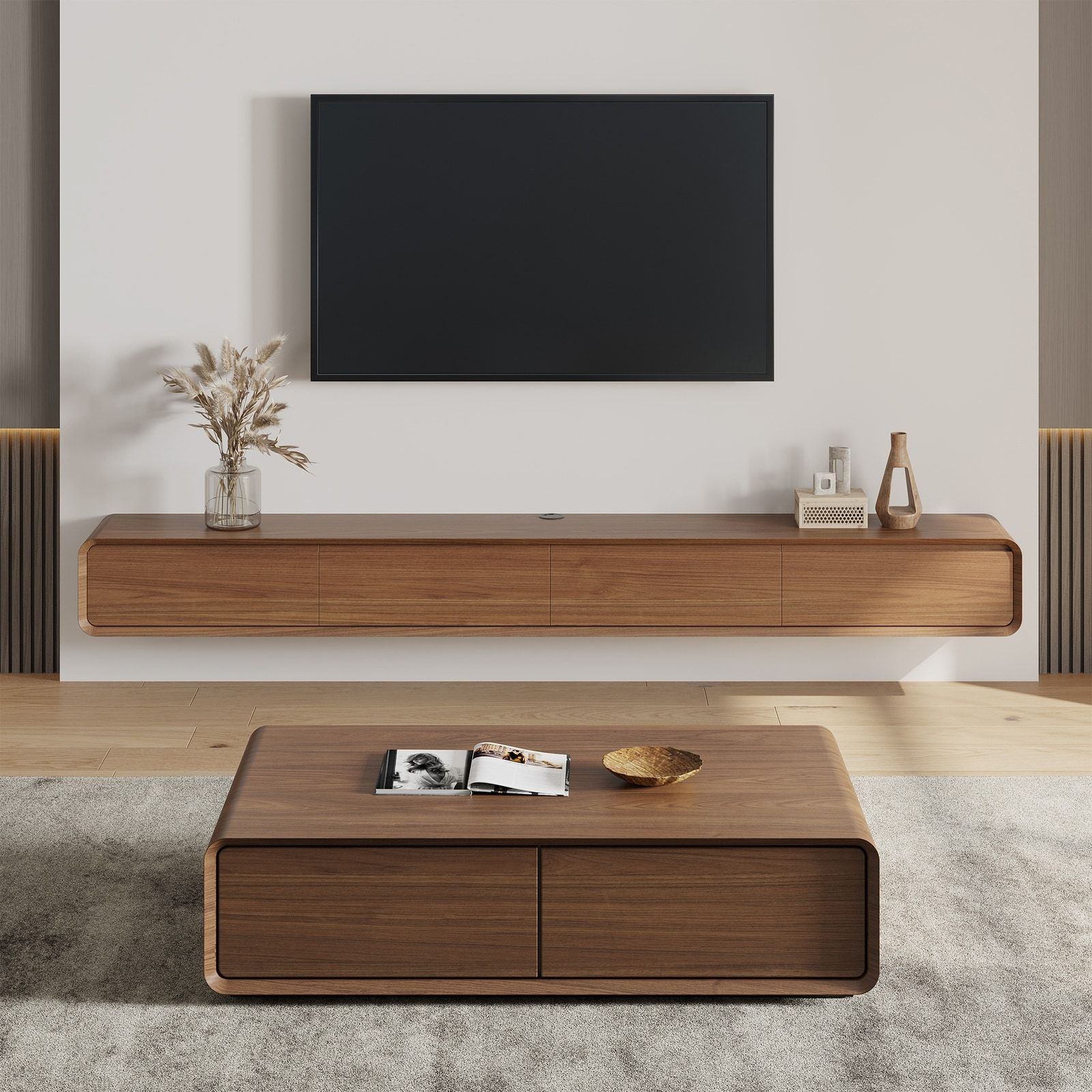 Floating Modern Tv Stand For Living Room, Wall-Mounted Entertainment ... in How Floating Wall Mounts Create Subtle Depth in Contemporary Circular Coastal Decor