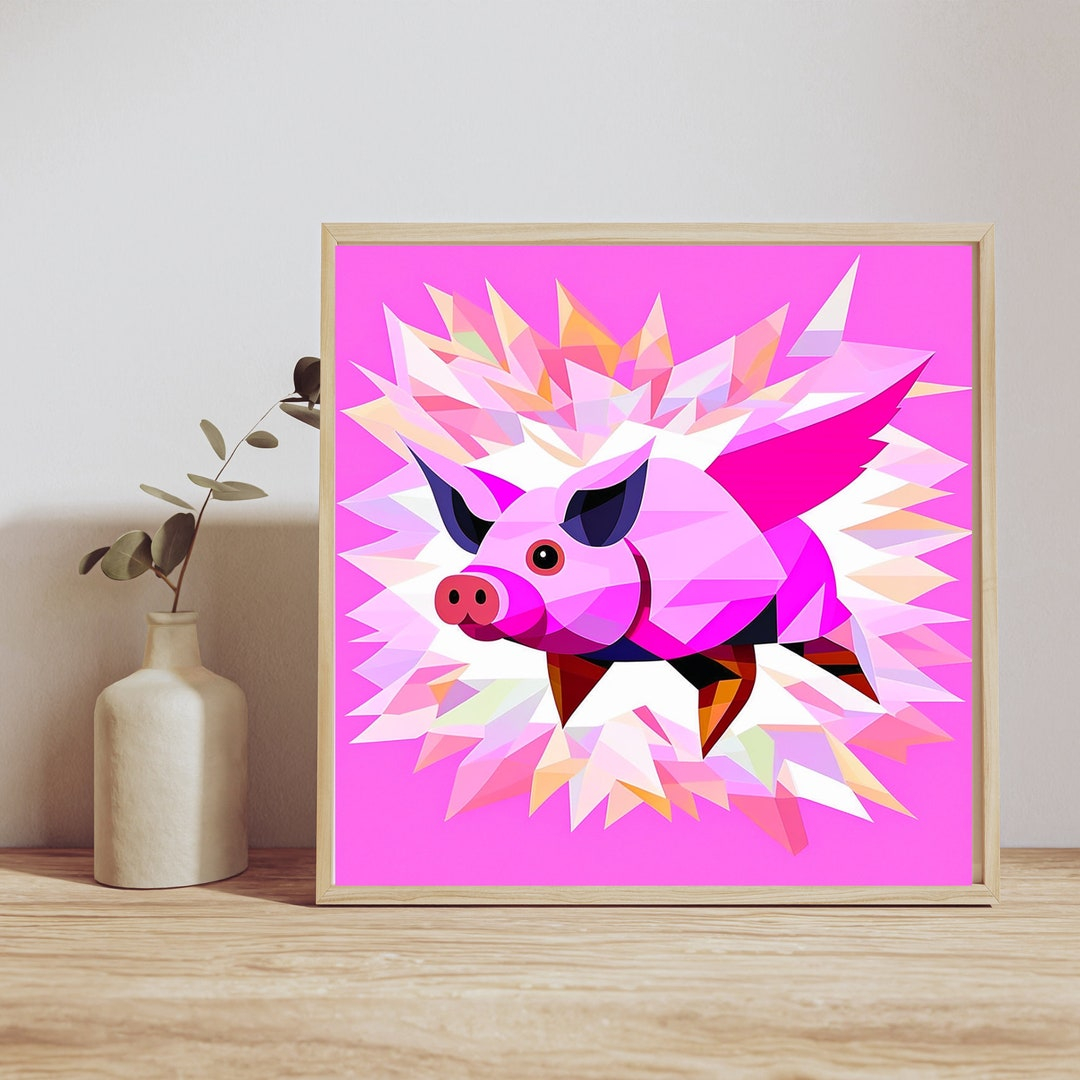 Flying Pink Pig Wall Art, Modern Prints, Printable Arts Cubism Art ... throughout Decorating Beyond the Ordinary with the Playful History of Flying Pig Wall Art