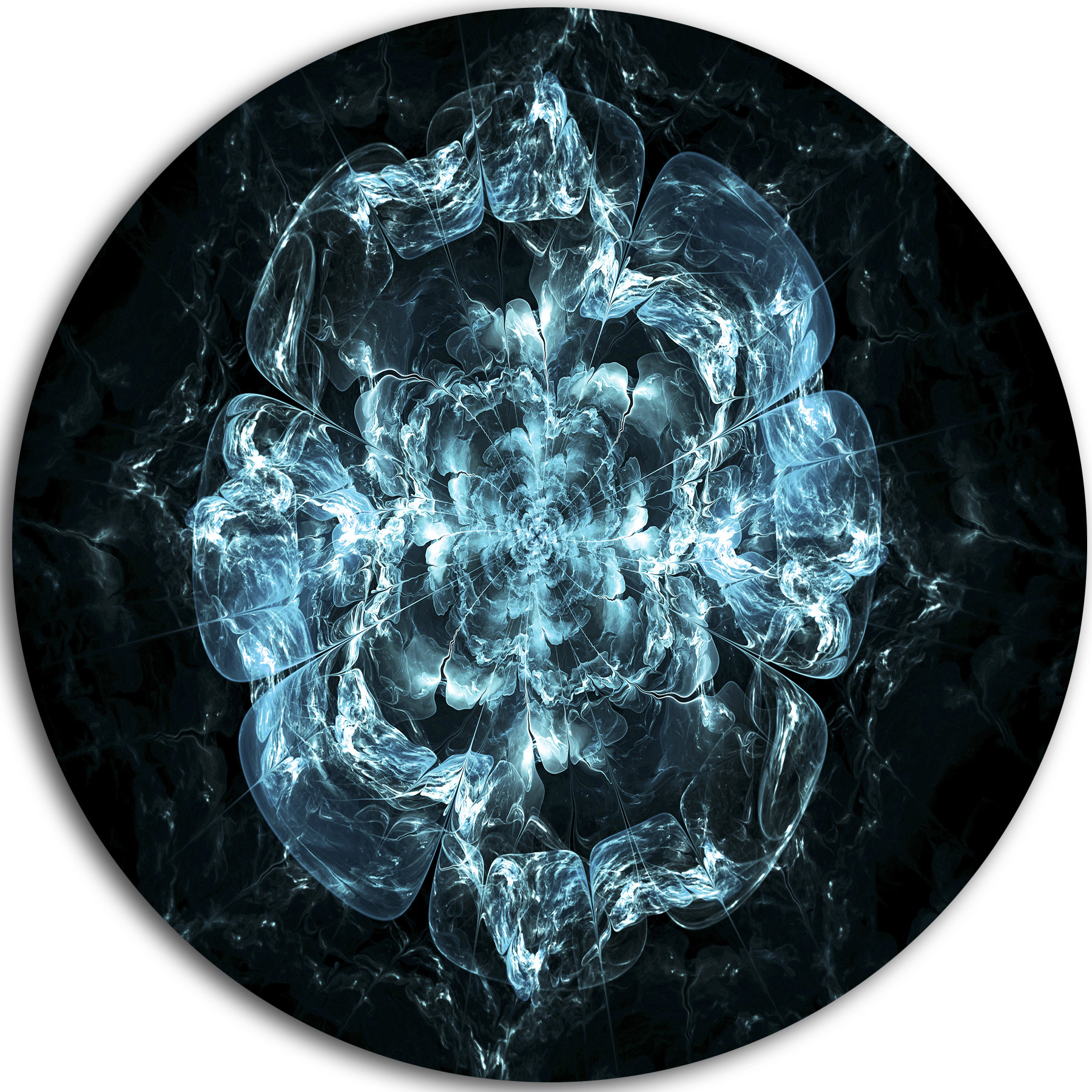 Fractal Blue Flower Explosion, Floral Large Disc Metal Wall Art, Disc ... within Red Rose Hand-Drawn Painting, Floral Large Disc Metal Wall Art, 11"